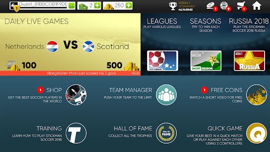 Скачать взломанную Stickman Soccer 2018 [МОД открыто все] на Андроид - Версия 2.2.6 apk
