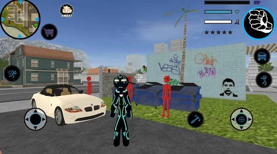 Скачать взломанную Neon Iron Stickman Rope Hero City Gangstar Mafia [МОД безлимитные деньги] на Андроид - Версия 1.6 apk