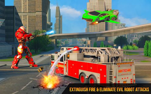 Скачать взломанную Flying Firefighter Truck Transform Robot Games [МОД много монет] на Андроид - Версия 27 apk
