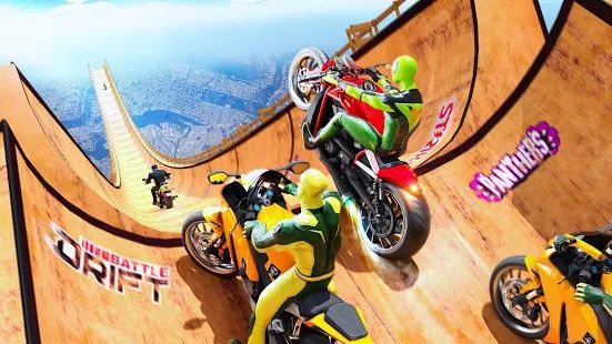 Скачать взломанную Superhero Bike Stunt GT Racing - Mega Ramp Игры [МОД много монет] на Андроид - Версия 1.9 apk