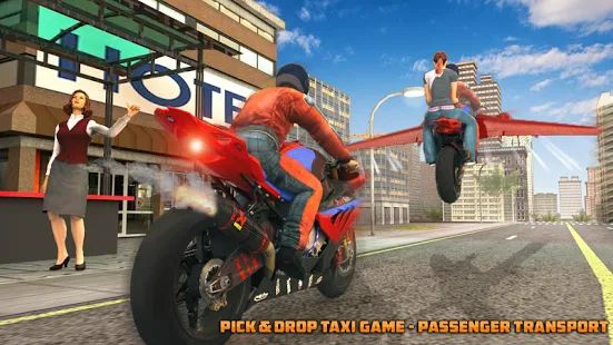 Скачать взломанную Real Flying Bike Taxi Simulator: Bike Driving Game [МОД открыто все] на Андроид - Версия 3.3 apk