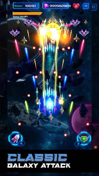 Скачать взломанную Galaxy Attack: Space Shooter [МОД много монет] на Андроид - Версия 1.9.1 apk