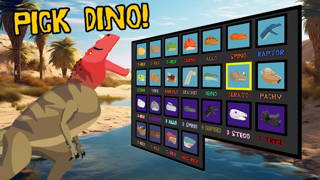 Скачать взломанную T-Rex Fights Dinosaurs [МОД безлимитные деньги] на Андроид - Версия 1.8.2 apk