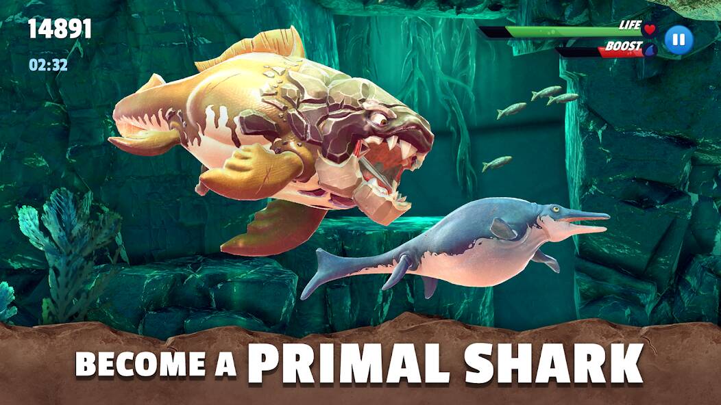 Скачать взломанную Hungry Shark Primal [МОД безлимитные деньги] на Андроид - Версия 2.6.9 apk