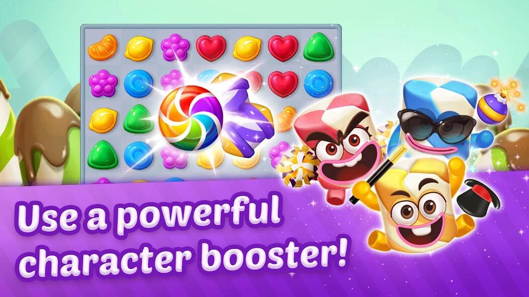 Скачать взломанную Lollipop Sweet Heroes Match3 [МОД открыто все] на Андроид - Версия 2.5.5 apk