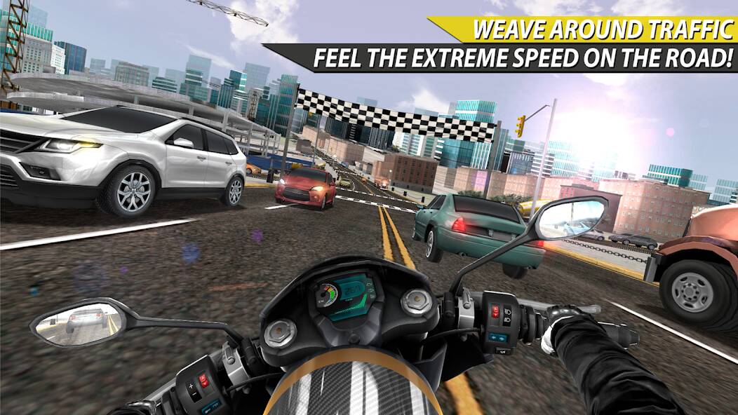 Скачать взломанную Moto Rider In Traffic [МОД безлимитные деньги] на Андроид - Версия 2.2.4 apk
