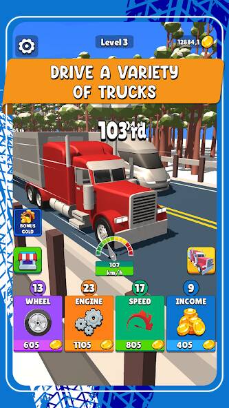Скачать взломанную Idle Truck Racing : Cybertruck [МОД много монет] на Андроид - Версия 0.7.3 apk