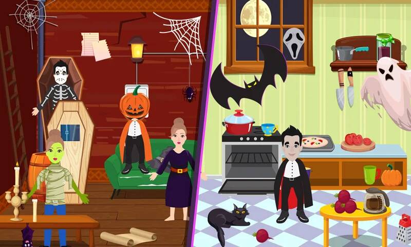 Скачать взломанную Pretend Play Halloween Party [МОД много монет] на Андроид - Версия 1.7.6 apk