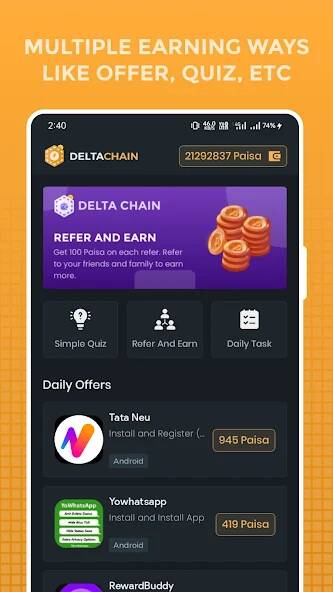 Скачать взломанную Delta Chain: Earn Money Online [МОД открыто все] на Андроид - Версия 0.6.5 apk
