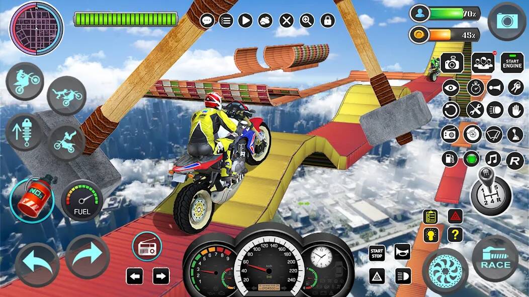 Скачать взломанную мега пандус мотоцикл трюки [МОД много монет] на Андроид - Версия 2.1.9 apk
